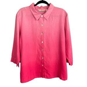 French Laundry Relaxed Ombre Linen Button Down Blouse Size PXL